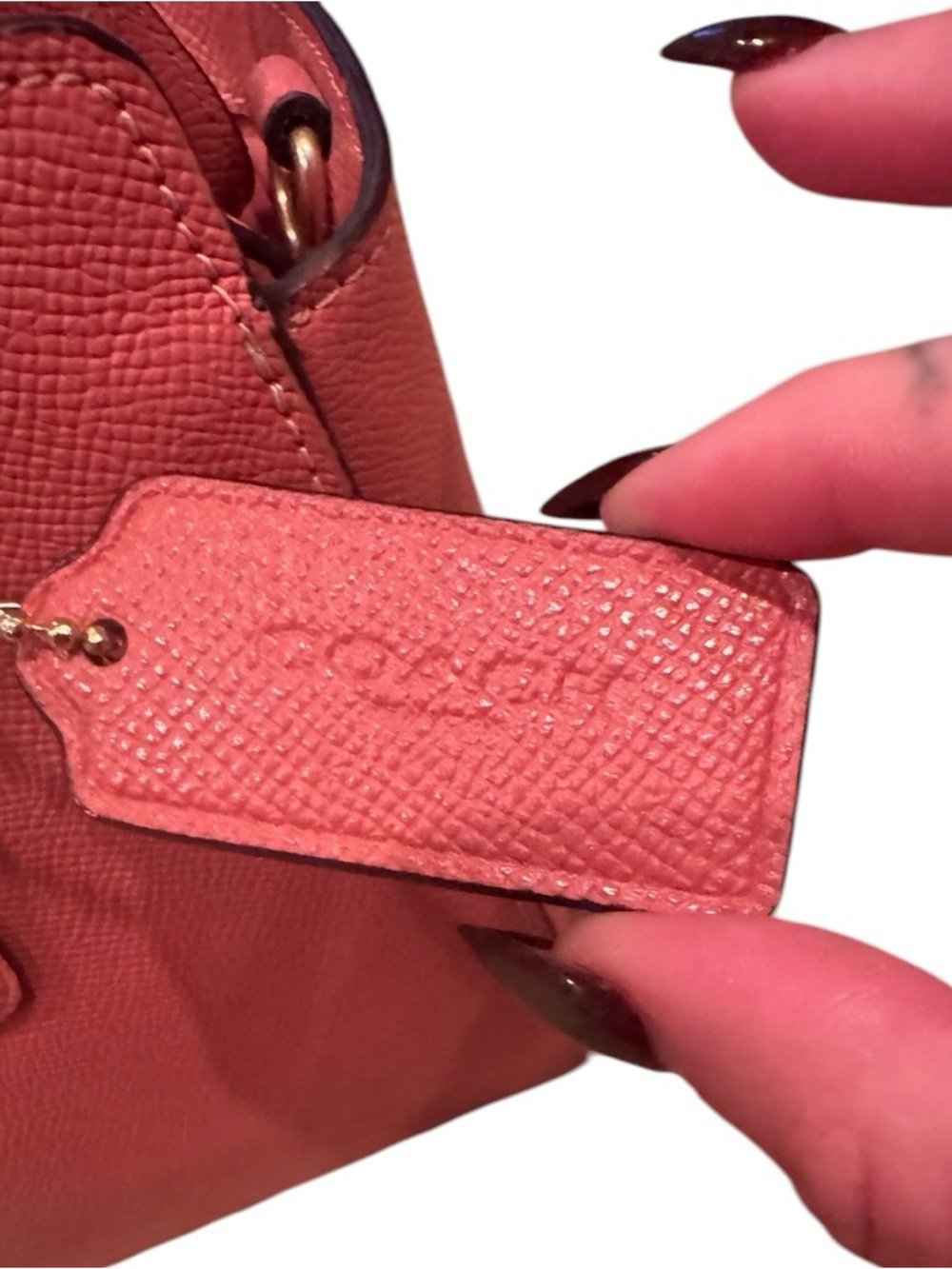 Coach Mini Surrey Carryall Crossbody Handbag Coral Pink Pebbled Leather Purse - Picture 4 of 11